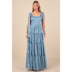 Lulu's Light Blue Jacquard Maxi Dress with Tie Straps